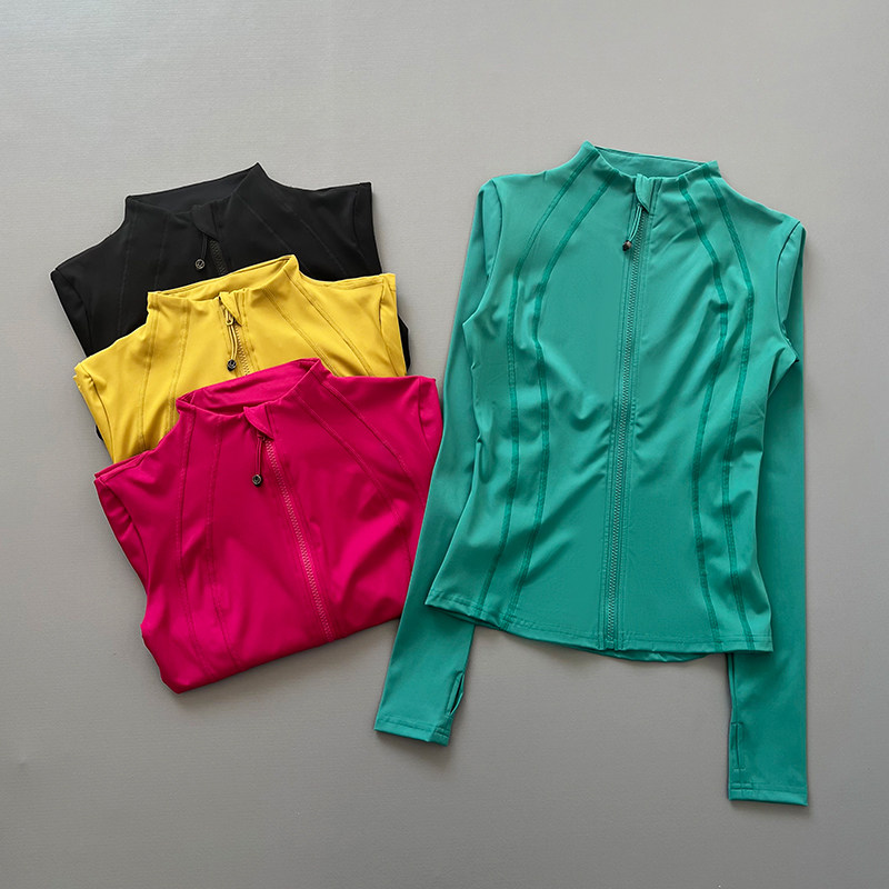 Running Gear - 女性用フルジップ長袖アスレチックジャケット、サムホール付き、スリムフィット、速乾性、ランニング、ジム、ヨガ、フィットネス、スポーツコート