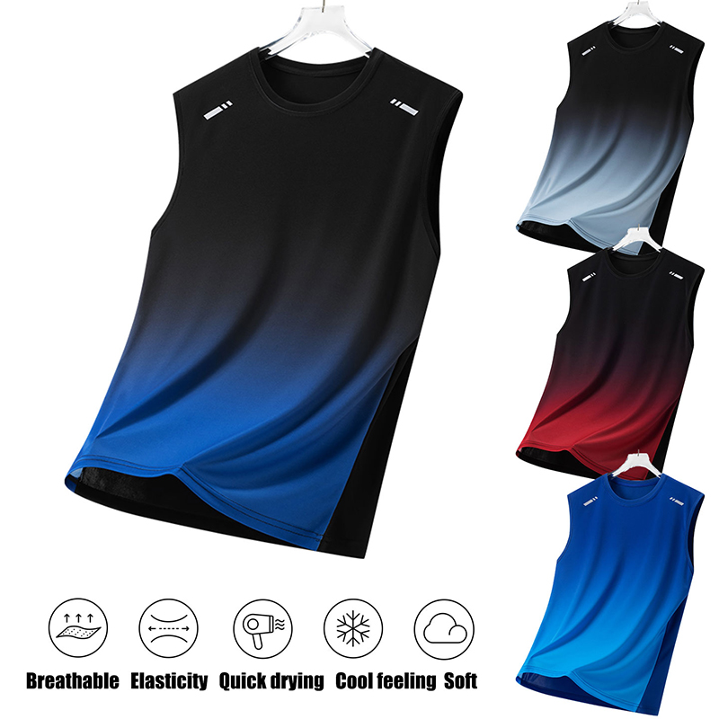 男性グラデーションスポーツベスト軽量ノースリーブラウンドネッ - Running Gear のレビューと価格