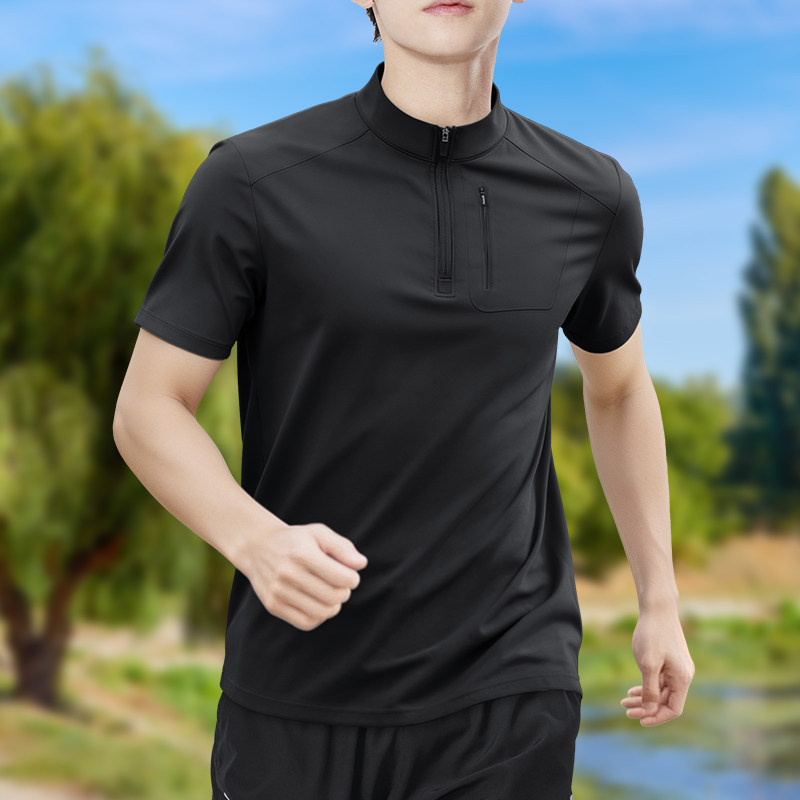 メンズハーフジップ高伸縮速乾半袖Tシャツ通気性アウトドアスポ - Running Gear Winter のレビューと価格