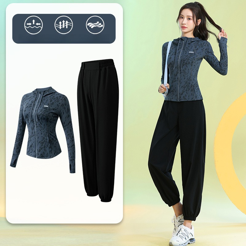 女性用ランニングスーツ長袖花柄ジップパーカージョガーパンツ速 - Running Gear のレビューと価格